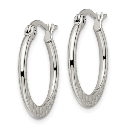 Stainless Steel Chisel Polished And Textured 20mm Diameter Hoop Earrings