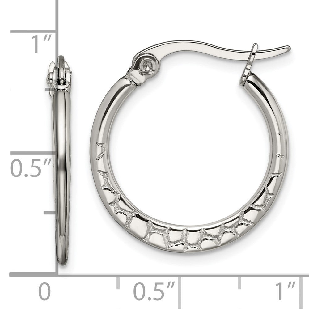 Stainless Steel Chisel Polished And Textured 20mm Diameter Hoop Earrings