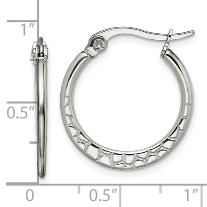 Stainless Steel Chisel Polished And Textured 20mm Diameter Hoop Earrings