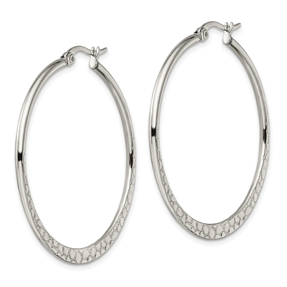 Stainless Steel Chisel Polished And Textured 40mm Diameter Hoop Earrings