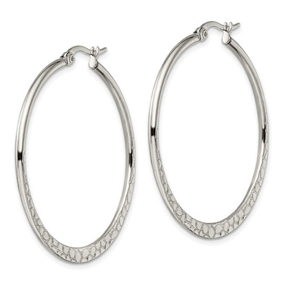 Stainless Steel Chisel Polished And Textured 40mm Diameter Hoop Earrings