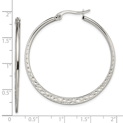 Stainless Steel Chisel Polished And Textured 40mm Diameter Hoop Earrings
