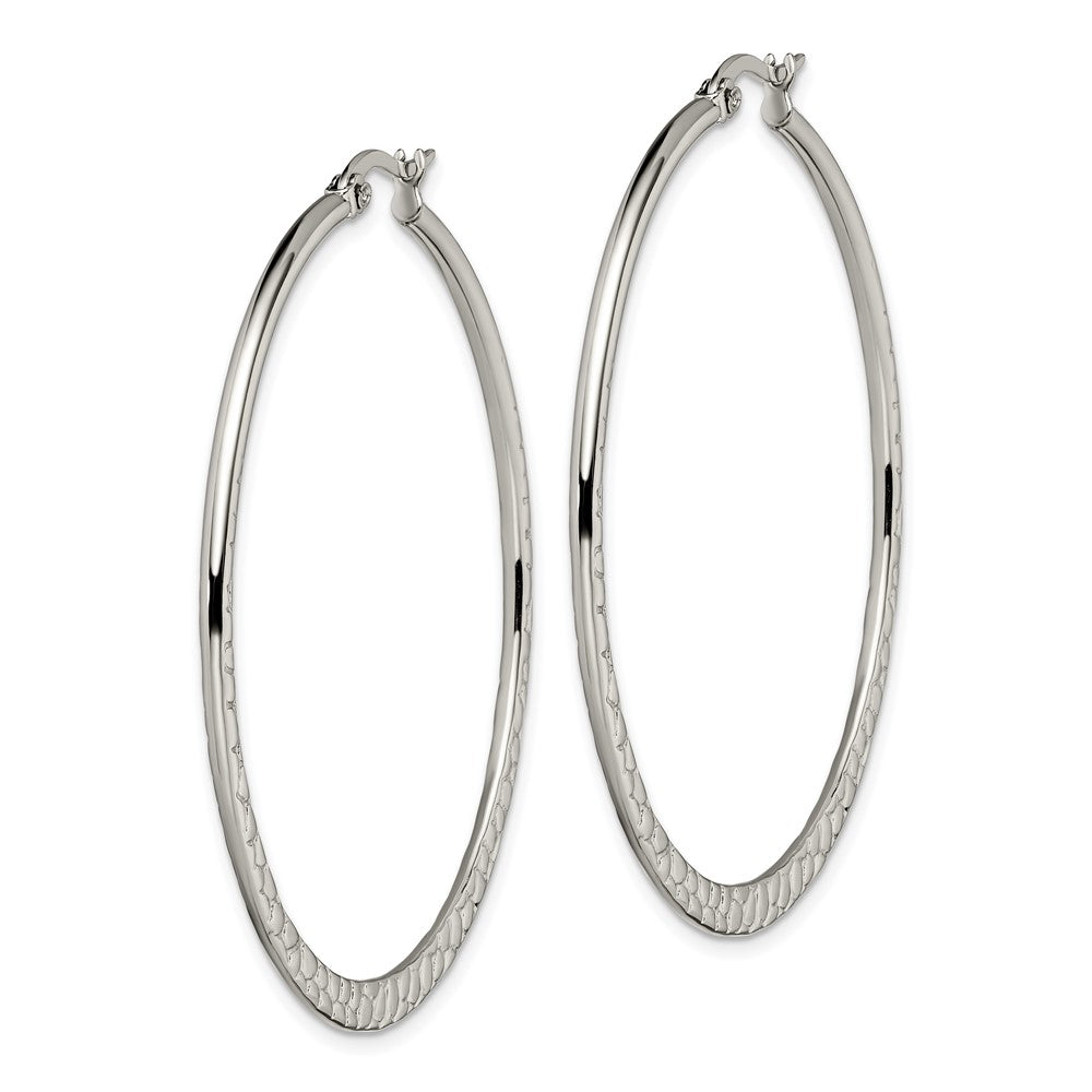 Stainless Steel Chisel Polished And Textured 50mm Diameter Hoop Earrings