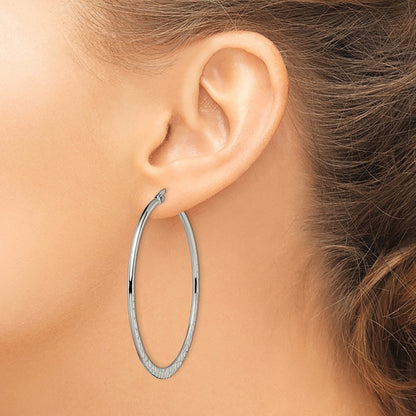 Stainless Steel Chisel Polished And Textured 50mm Diameter Hoop Earrings