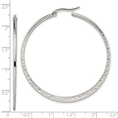 Stainless Steel Chisel Polished And Textured 50mm Diameter Hoop Earrings