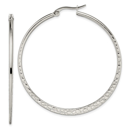 Stainless Steel Chisel Polished And Textured 50mm Diameter Hoop Earrings