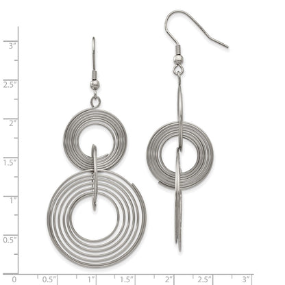 Stainless Steel Chisel Polished Multiple Circle Dangle Shepherd Hook Earrings