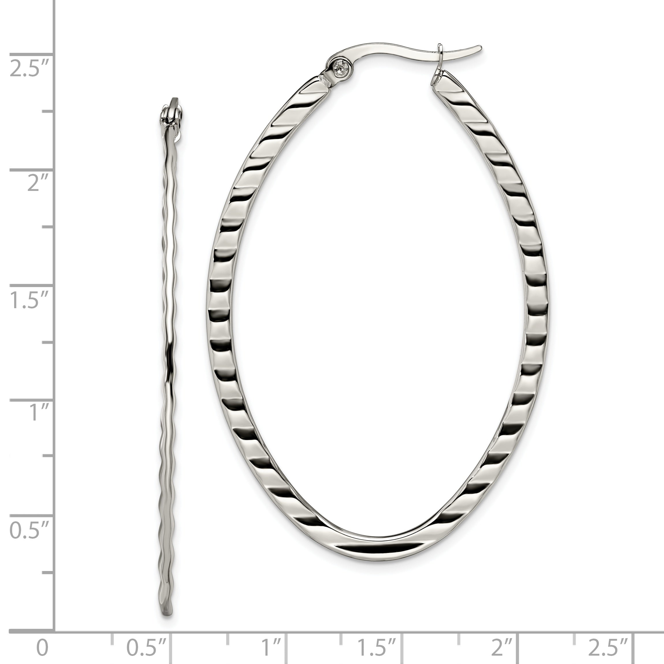 Stainless Steel Chisel Polished And Textured Oval Hoop Earrings