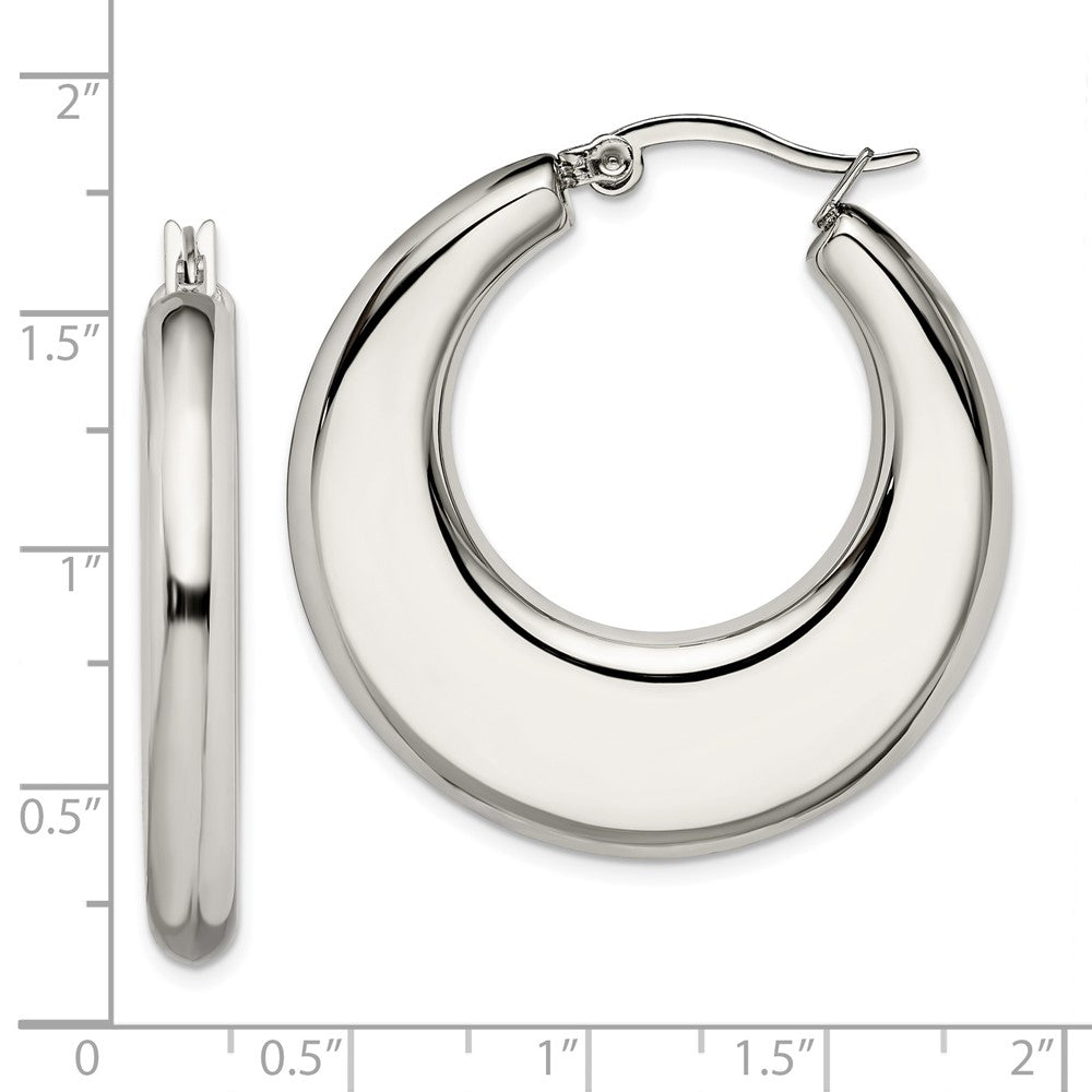 Stainless Steel Chisel Polished 35mm Diameter Hollow Hoop Earrings