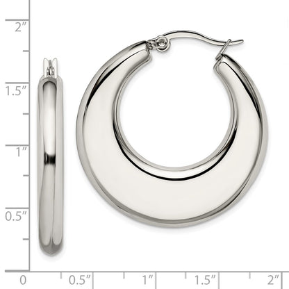 Stainless Steel Chisel Polished 35mm Diameter Hollow Hoop Earrings
