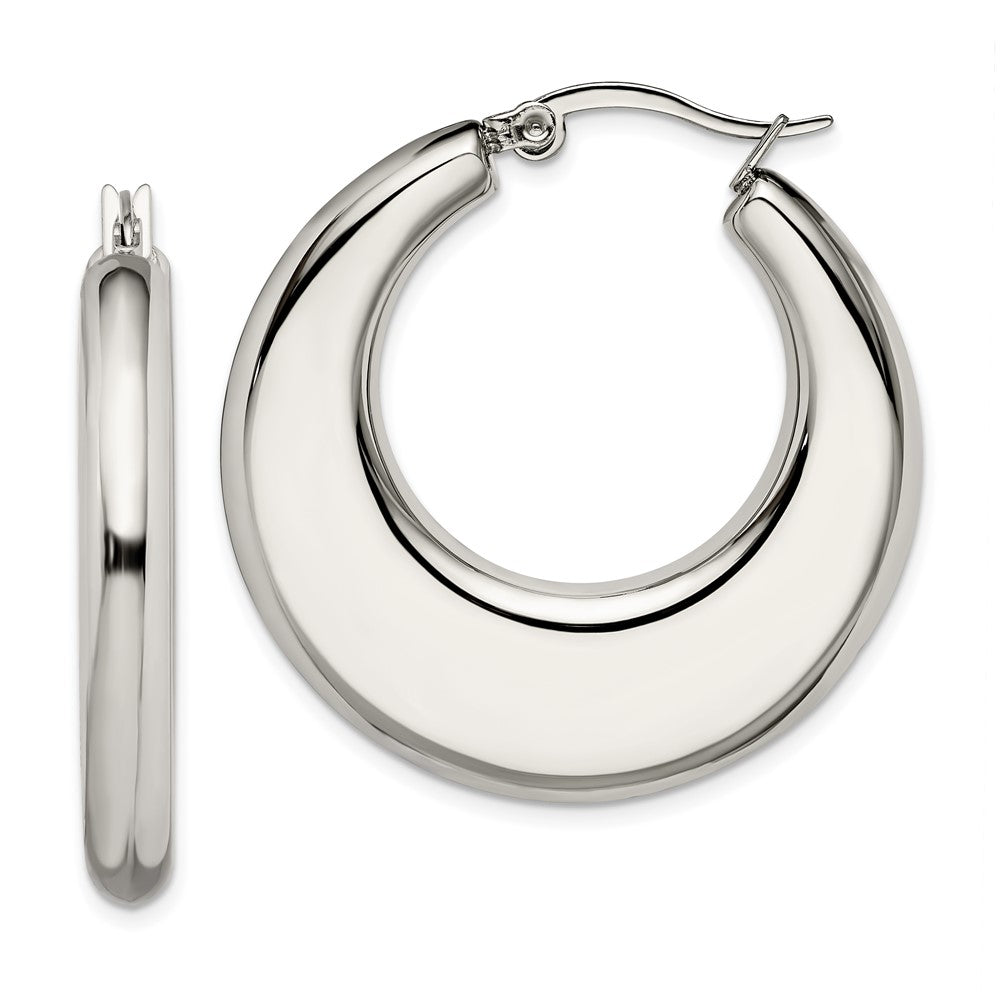 Stainless Steel Chisel Polished 35mm Diameter Hollow Hoop Earrings