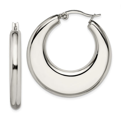 Stainless Steel Chisel Polished 35mm Diameter Hollow Hoop Earrings