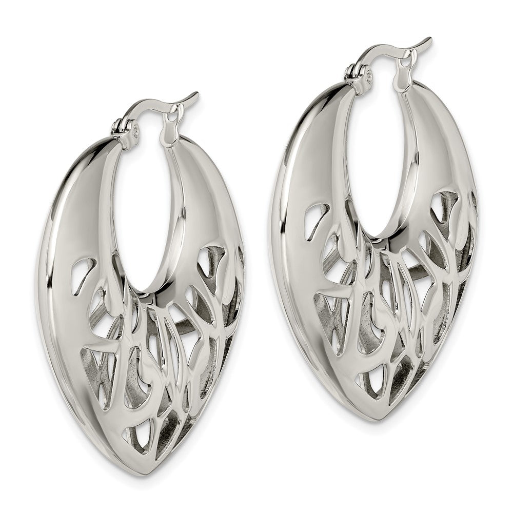 Stainless Steel Chisel Polished Fancy Cut Out 40mm Diameter Hoop Earrings