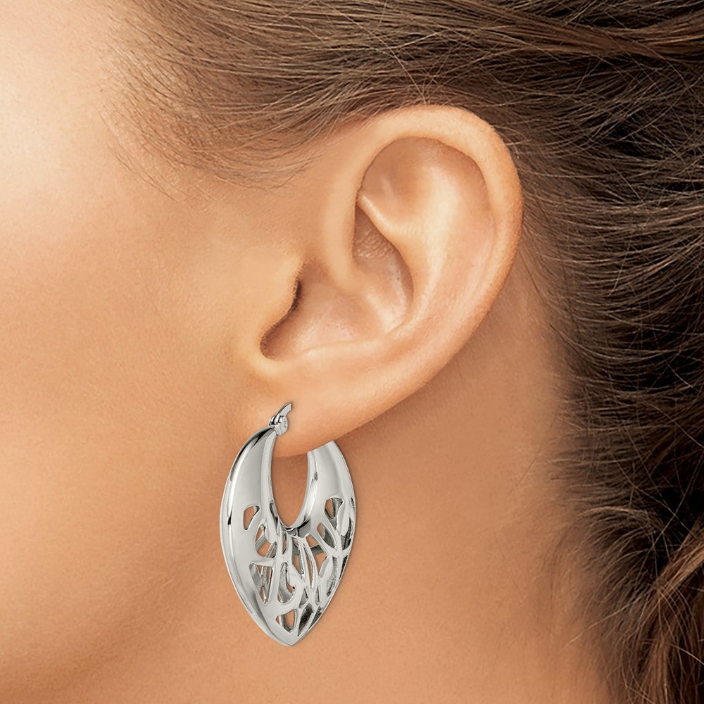 Stainless Steel Chisel Polished Fancy Cut Out 40mm Diameter Hoop Earrings