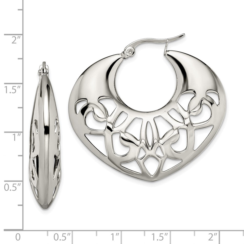 Stainless Steel Chisel Polished Fancy Cut Out 40mm Diameter Hoop Earrings