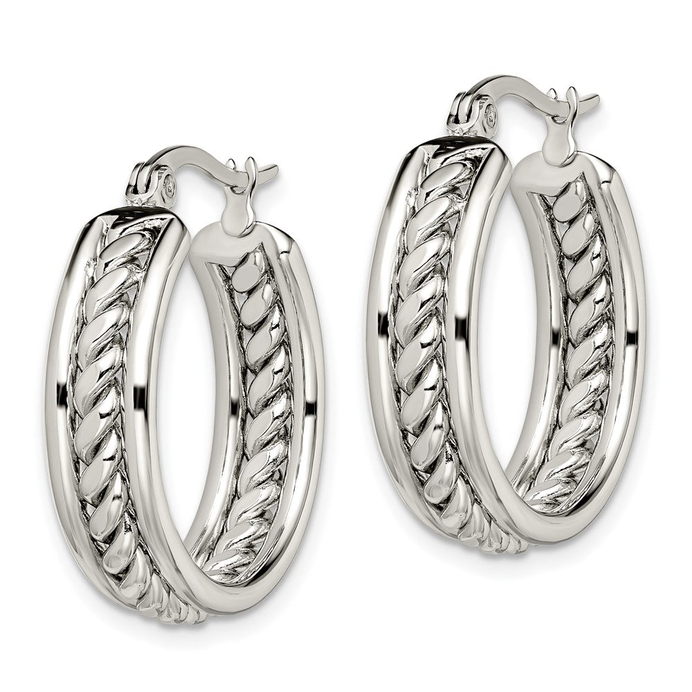 Stainless Steel Chisel Polished Twisted Middle 25mm Diameter Hoop Earrings