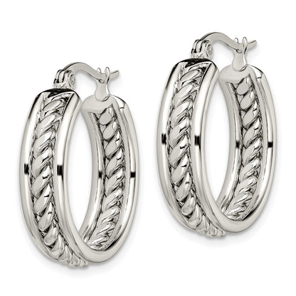 Stainless Steel Chisel Polished Twisted Middle 25mm Diameter Hoop Earrings