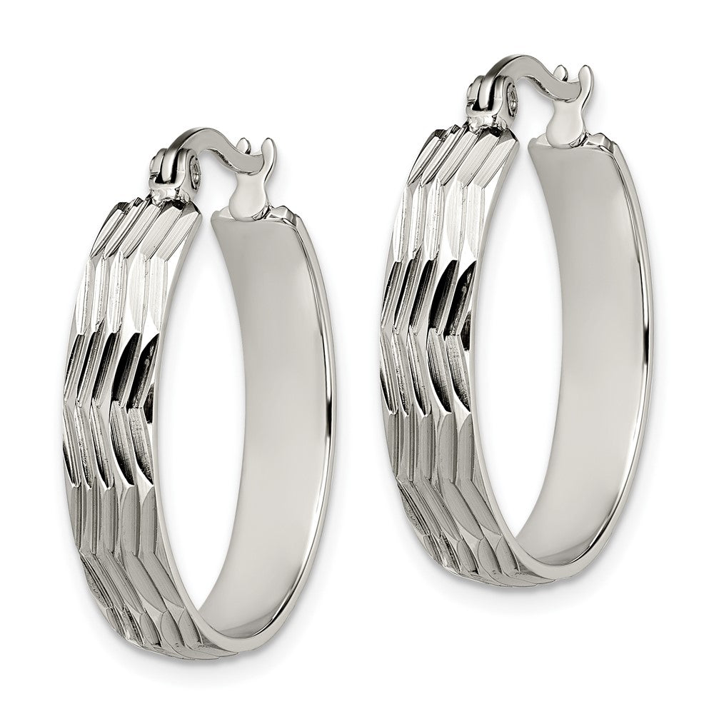 Stainless Steel Chisel Polished And Textured Hoop Earrings