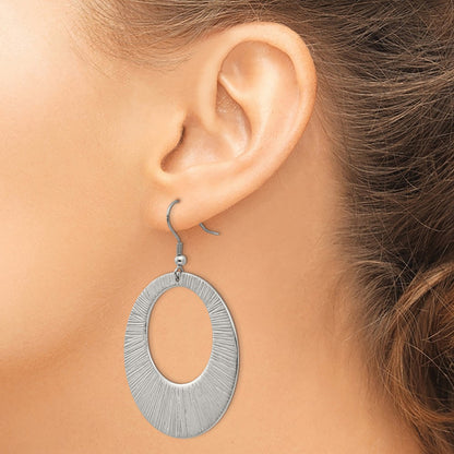 Stainless Steel Chisel Polished And Textured Circle Dangle Shepherd Hook Earrings