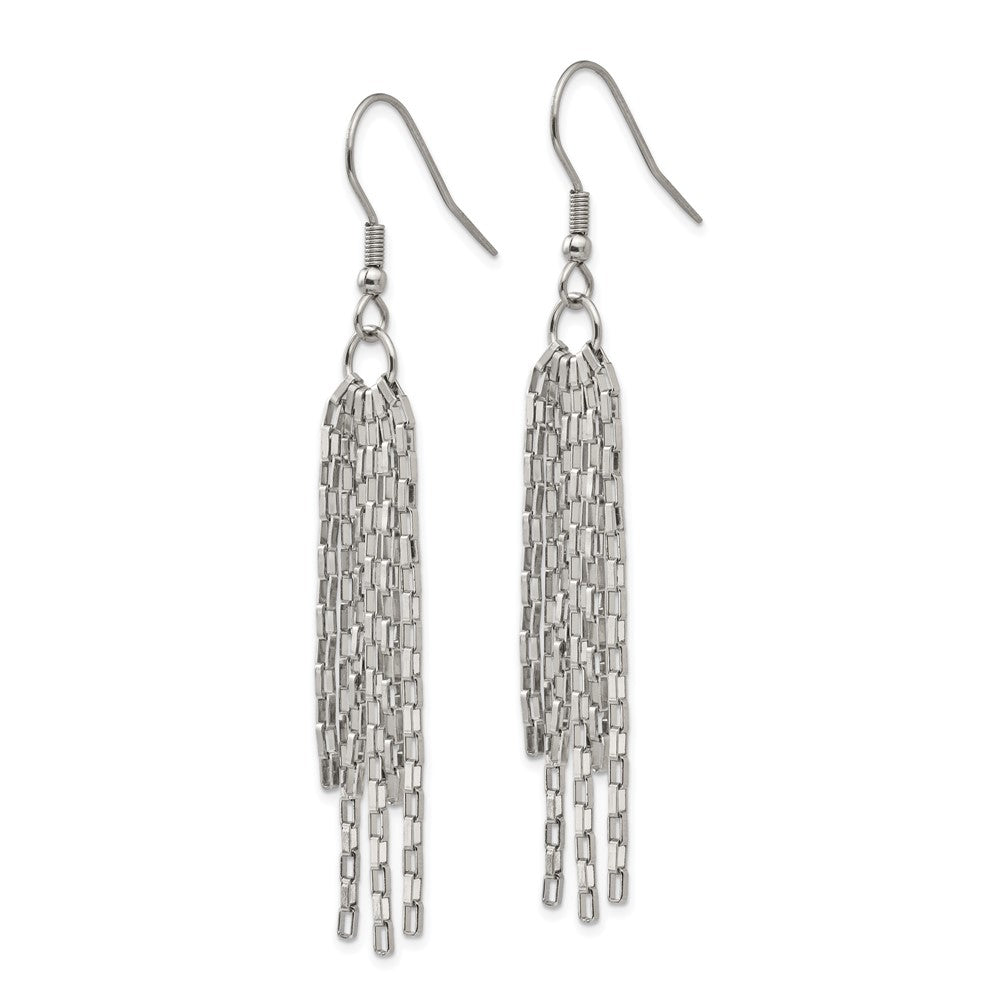 Stainless Steel Chisel Polished Multi Strand Box Chain Dangle Earrings