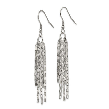 Stainless Steel Chisel Polished Multi Strand Box Chain Dangle Earrings