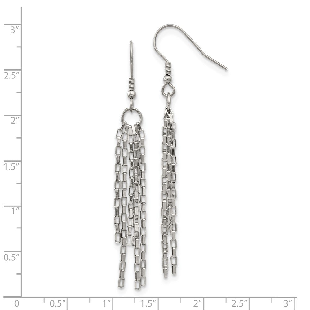 Stainless Steel Chisel Polished Multi Strand Box Chain Dangle Earrings