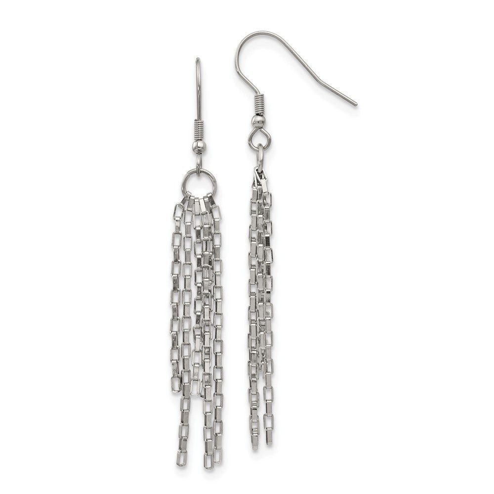 Stainless Steel Chisel Polished Multi Strand Box Chain Dangle Earrings