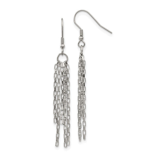 Stainless Steel Chisel Polished Multi Strand Box Chain Dangle Earrings