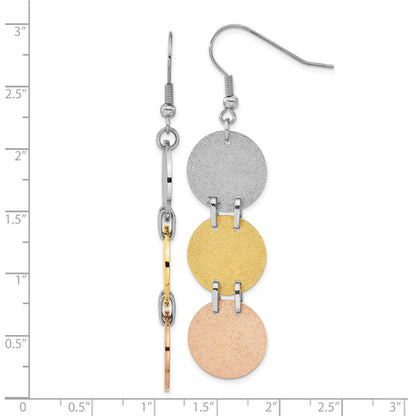 Stainless Steel Tri-Color Ip-Plated Laser Cut Discs Dangle Earrings