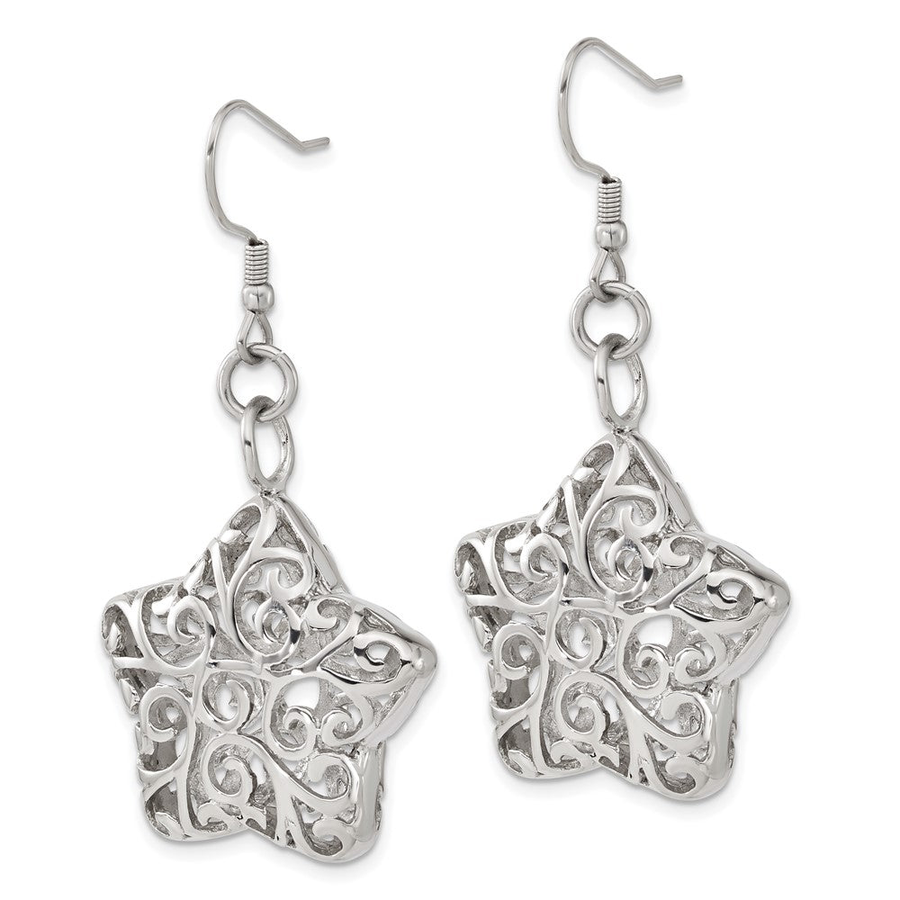 Stainless Steel Hollow Puffed Star Dangle Earrings