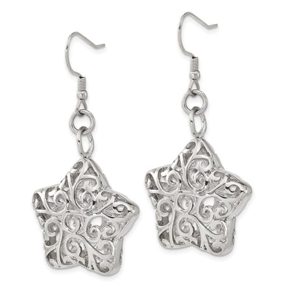 Stainless Steel Hollow Puffed Star Dangle Earrings