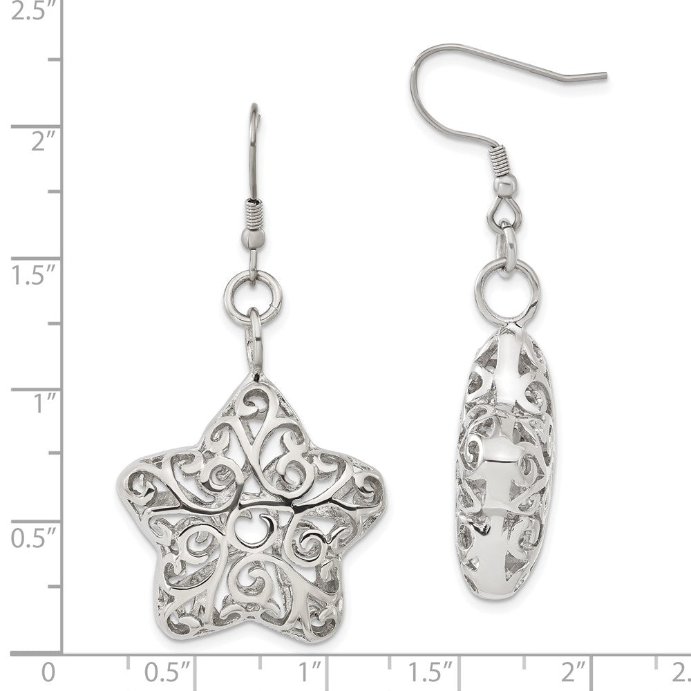 Stainless Steel Hollow Puffed Star Dangle Earrings