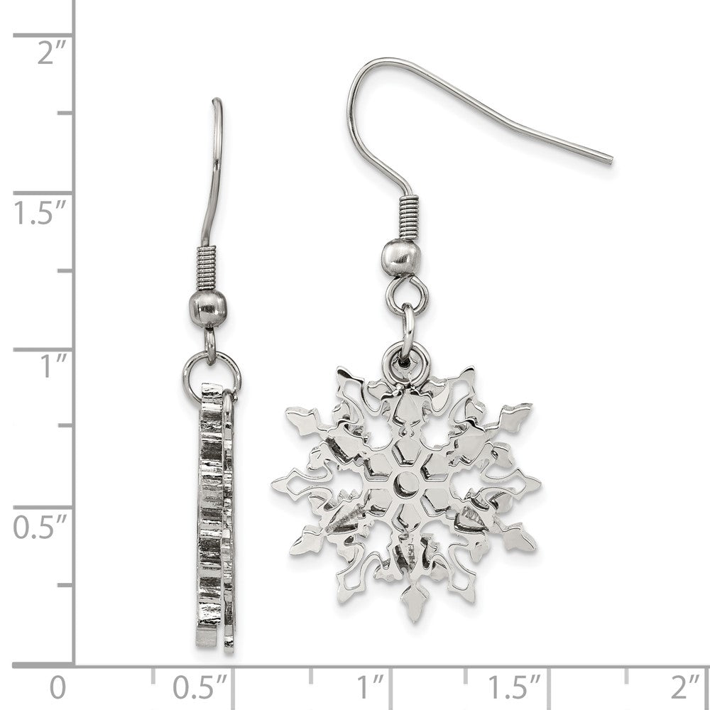 Stainless Steel Chisel Polished Snowflake Dangle Shepherd Hook Earrings