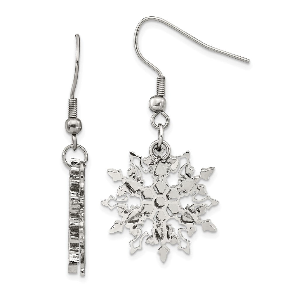Stainless Steel Chisel Polished Snowflake Dangle Shepherd Hook Earrings