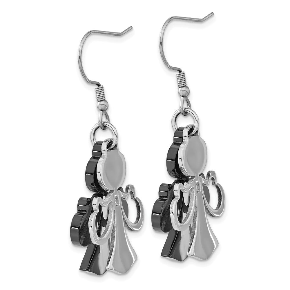 Stainless Steel Black-Plated W/Cz Angel Dangle Earrings