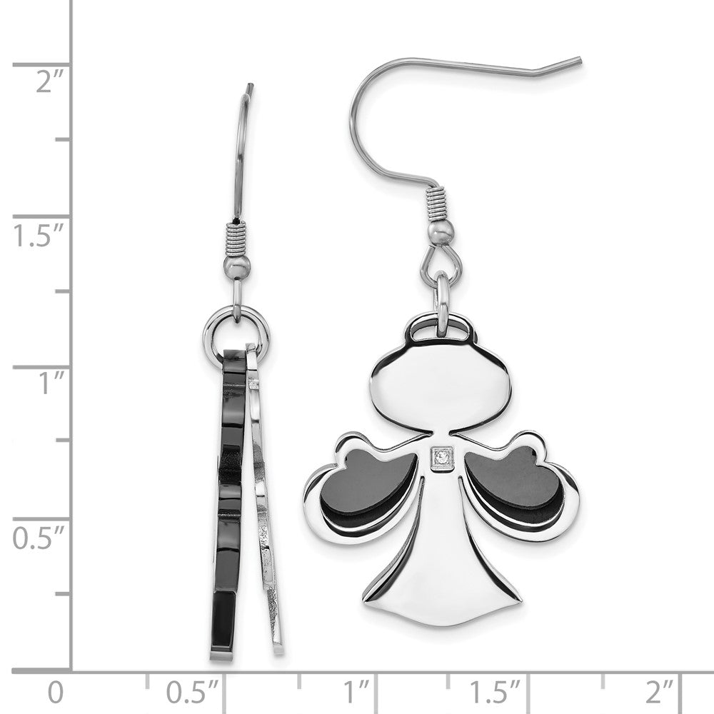 Stainless Steel Black-Plated W/Cz Angel Dangle Earrings