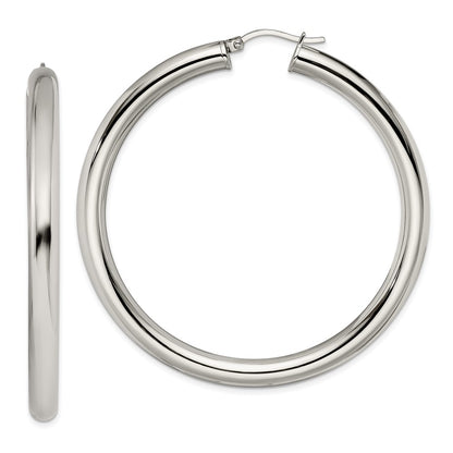 Stainless Steel Chisel Polished Hoop Earrings