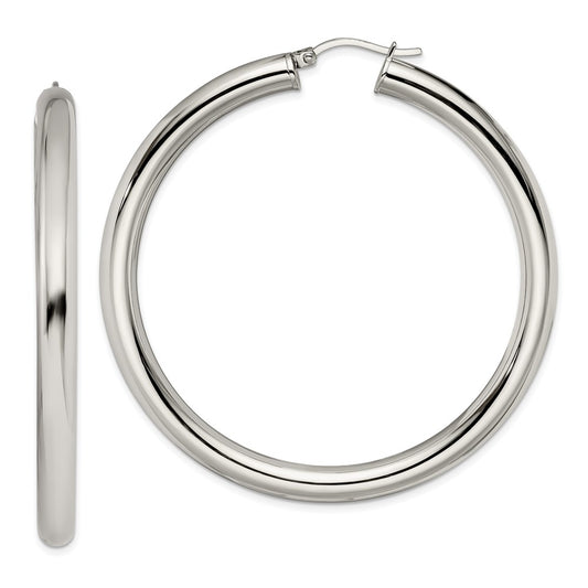 Stainless Steel Chisel Polished Hoop Earrings