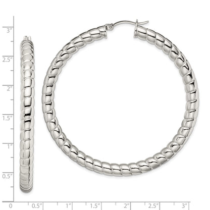 Stainless Steel Chisel Polished And Textured Hollow Hoop Earrings