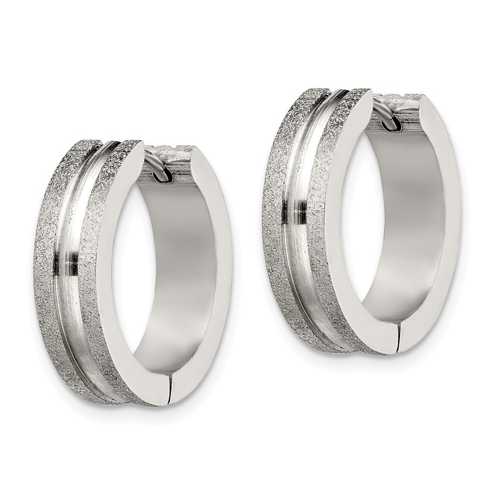 Stainless Steel Chisel Polished Laser Cut 8mm Hinged Hoop Earrings
