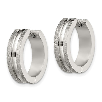 Stainless Steel Chisel Polished Laser Cut 8mm Hinged Hoop Earrings