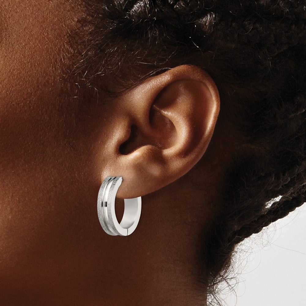 Stainless Steel Chisel Polished Laser Cut 8mm Hinged Hoop Earrings