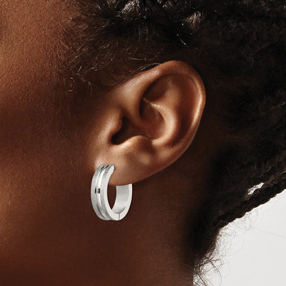 Stainless Steel Chisel Polished Laser Cut 8mm Hinged Hoop Earrings