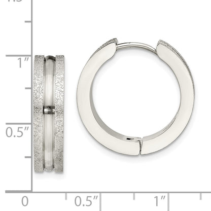 Stainless Steel Chisel Polished Laser Cut 8mm Hinged Hoop Earrings