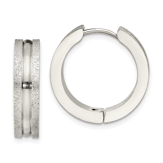 Stainless Steel Chisel Polished Laser Cut 8mm Hinged Hoop Earrings