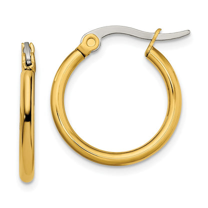 Stainless Steel Chisel Polished Yellow Ip-Plated 19mm Diameter 2mm Hoop Earrings