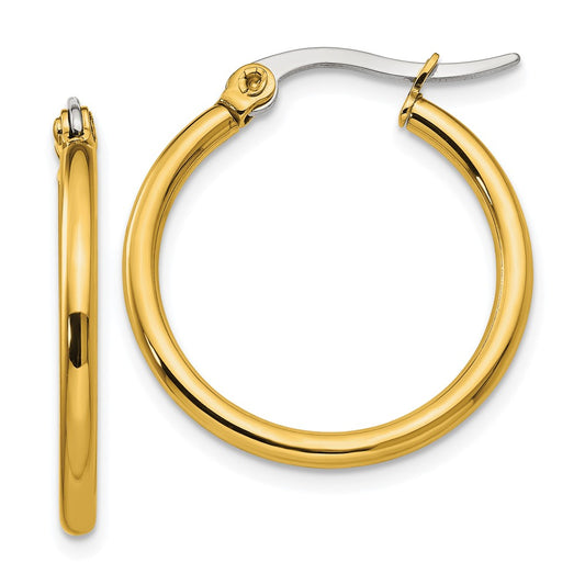 Stainless Steel Chisel Polished Yellow Ip-Plated 26mm Diameter 2mm Hoop Earrings