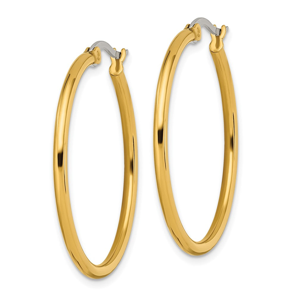Stainless Steel Chisel Polished Yellow Ip-Plated 32mm Diameter 2mm Hoop Earrings
