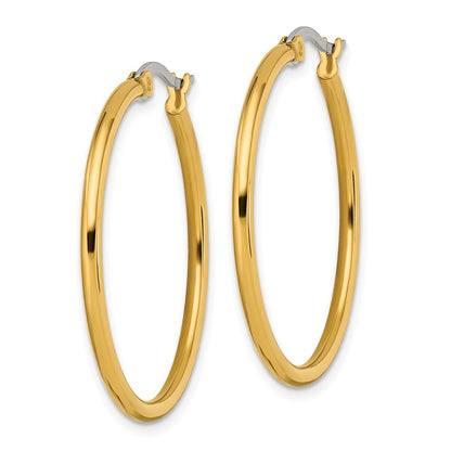 Stainless Steel Chisel Polished Yellow Ip-Plated 32mm Diameter 2mm Hoop Earrings