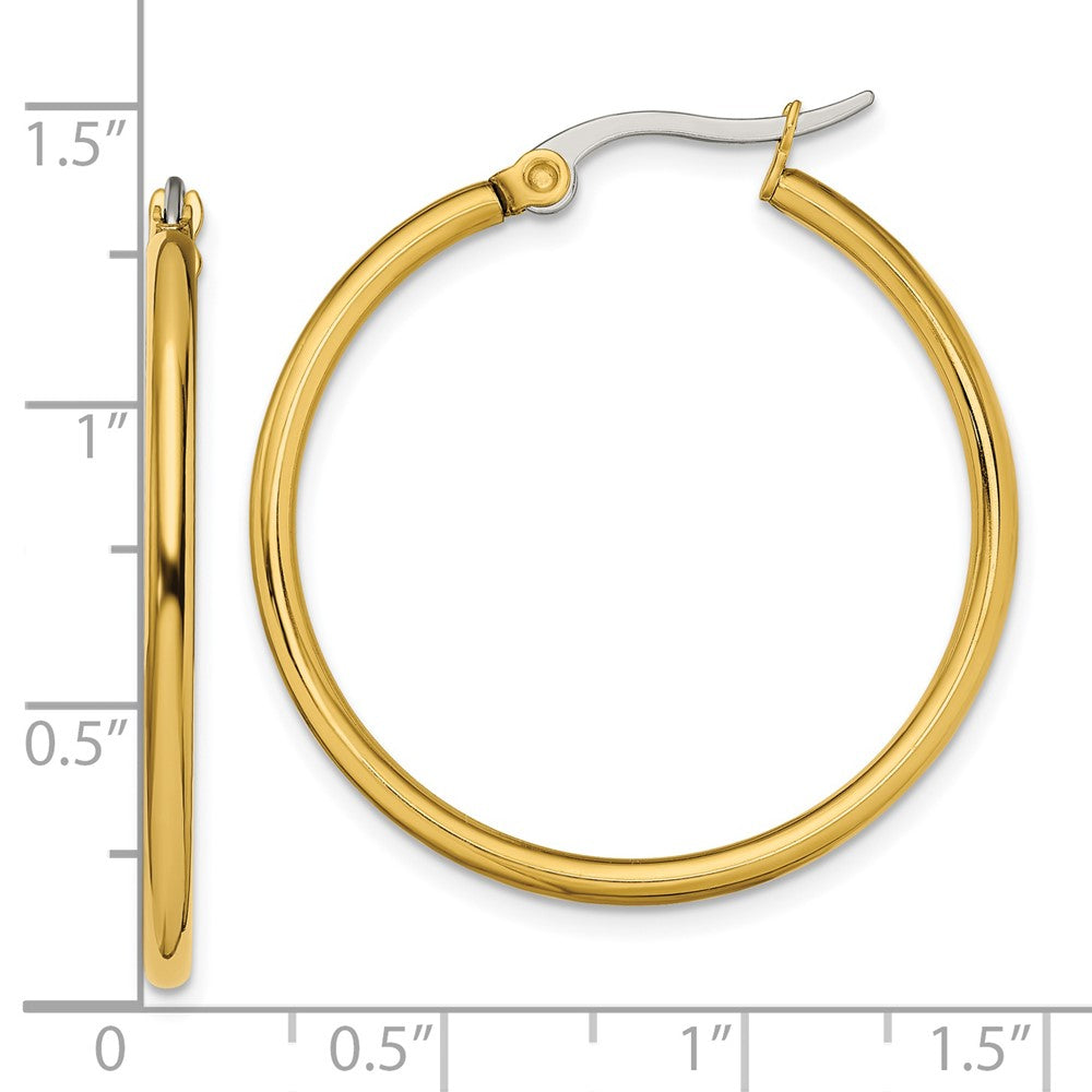 Stainless Steel Chisel Polished Yellow Ip-Plated 32mm Diameter 2mm Hoop Earrings